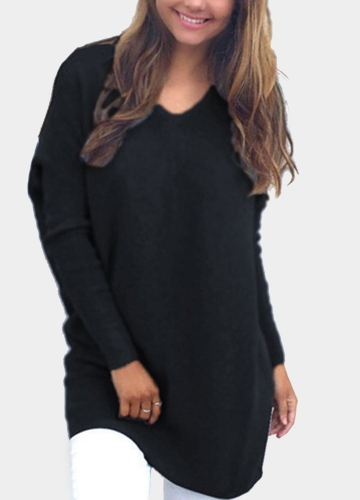 

Women Long Sleeves Solid Top V-Neck Loose Pullover T-Shirt