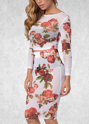 

Sexy Women Sheer Floral Mesh Skirt Set Bodycon Casual Bandage Pencil Dress