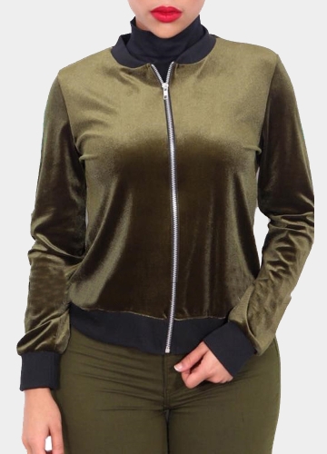 

Бомбардировочная куртка Velet Ribbed Stand Collar Casual Club Party Wear Baseball Coat