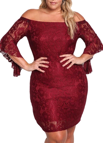 

Платье кружева плюс размер с плечом Bodycon Mini Dress Oversize Party Clubwear