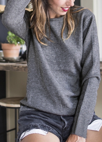 

Knit Sweater Lace Up Backless Long Sleeve Lace Patch Pullover Casual Tops