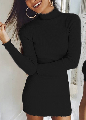 

High Neck Bodycon Mini Knitted Sweater Dress