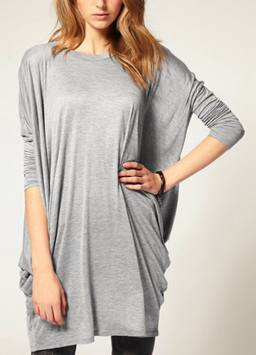 

Chic Women Over Size Solid O-Neck Batwing Long Sleeve Knit T-Shirt