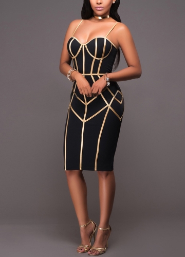 

Sexy Women Stripe Spaghetti Strap Party Midi Dress