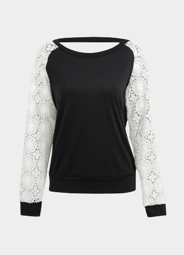 

Women Crochet Shirt Long Sleeves Hollow Out Lace Loose Casual Pullover Top Backless T-Shirt