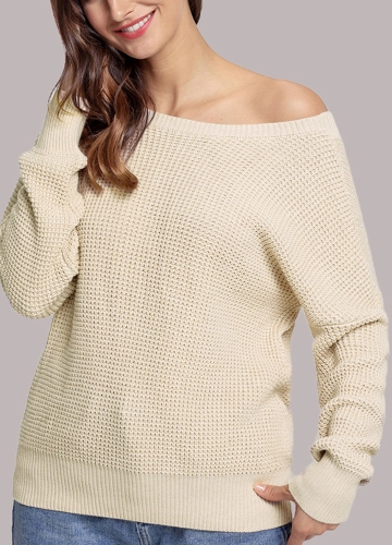 

Женщины Вязаные Loose Sweater Твердый V Back Bandage Крест над полым из длинным рукавом Повседневный Jumper