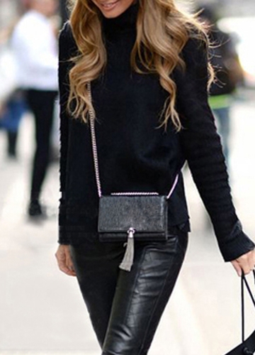 

Women Slim Knitted Long Sleeve High-Neck Sweater