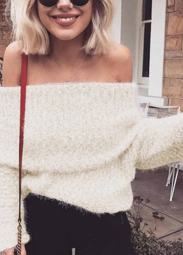 

Sexy Women Off the Shoulder Solid Fleece Pullover