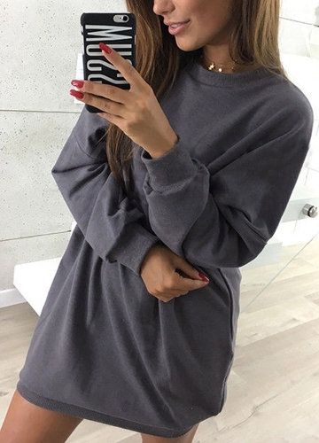 

Women Sweatshirt Long Sleeves O-Neck Solid Casual Loose Long Top Pullover