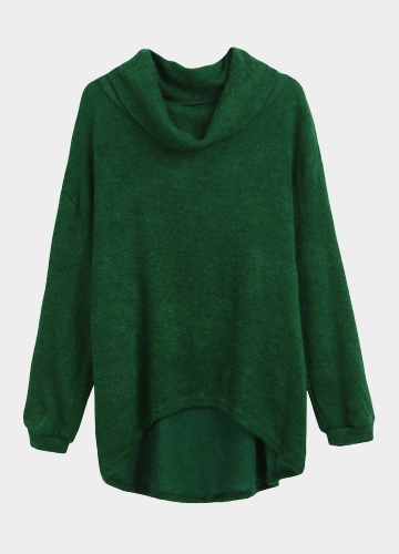 Women Knitted Pullover Jumper Turtleneck Asymmetric Hem Sweater