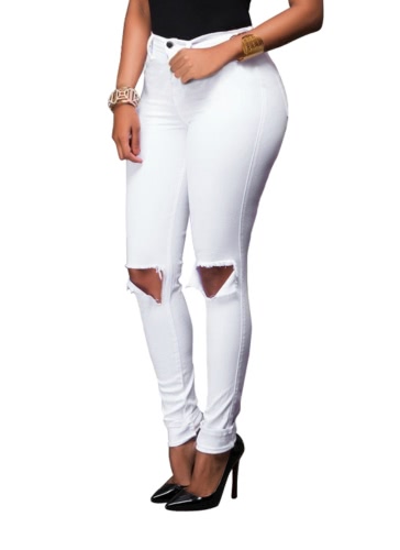 

Sexy Women Ripped Hole Skinny Jeans Pocket Stretch Pencil Trousers