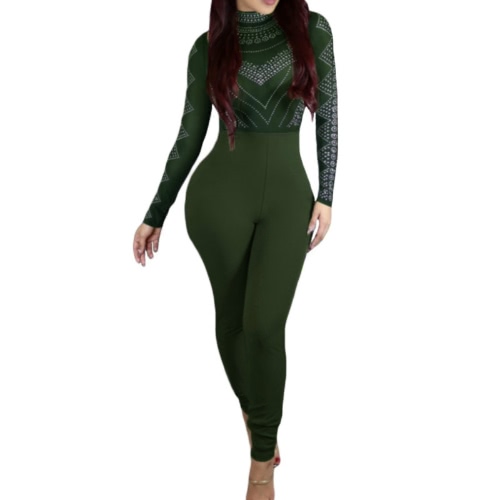 

Сексуальные женщины Bodycon Bodysuit печати Водолазка с длинным рукавом колготки Эластичный комбинезон Rompers