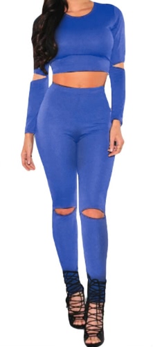 

Cut Out Crop Top Long Sleeve Bodycon Two Piece Outfits