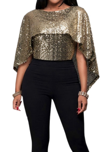 

Sequin Round Neck Backless Zipper Glitter Top