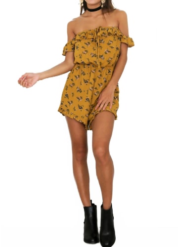 

Элегантная печать с плечами эластичных женщин Rompers