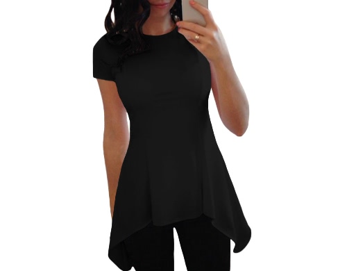 

Fashion Women Irregular Peplum Hem O-Neck Short Sleeve Slim Causal T-Shirt