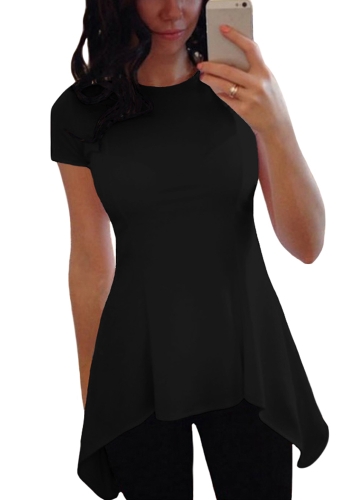 

Мода Женщины Нерегулярные Peplum Hem O-Шея с коротким рукавом Slim Causal T-Shirt