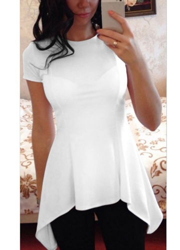 

Fashion Women Irregular Peplum Hem O-Neck Short Sleeve Slim Causal T-Shirt