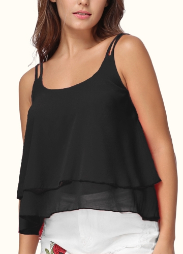 

Sleeveless Chiffon Neck Dual Strap Layer Casual Top