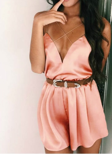

Sexy Глубокий V шеи перекрестном Спагетти ремень Сплошной цвет Женские Rompers