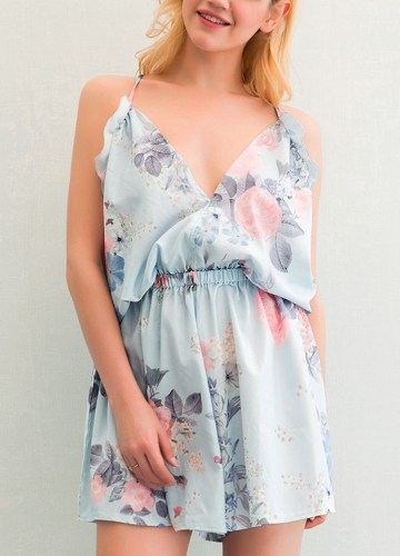 

Sexy Women Halter Floral Print V-neck Sleeveless Backless Casual Jumpsuit