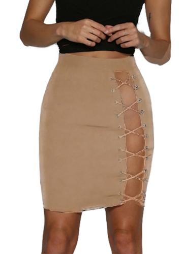 

Sexy Lace-Up Hollow Out Bandage High Waist Women's Bodycon Skirt