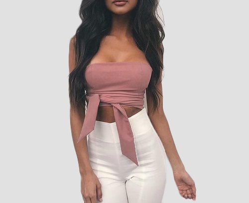 

Sexy Bodycon Bandage Off Плечо Без спинки Без рукавов Женщины Crop Top