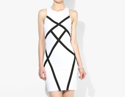 

Sexy Contrast Splicing Geometric Sleeveless Bodycon Bandage Women's Dress
