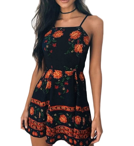 

Сексуальное платье Vintage Floral Print Strappy Sleevelless Backless A-Line