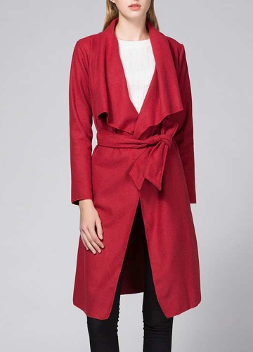 

Fashion Long Sleeve Slim Solid Belted Autumn Women's Draped Coat