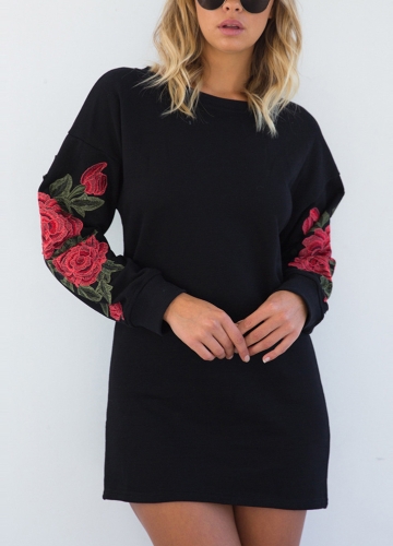 

Sexy Women Floral Embroidery O-Neck Mini Dress
