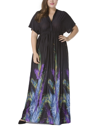 

Женщины Плюс Размер Платье V Шея Maxi Платье