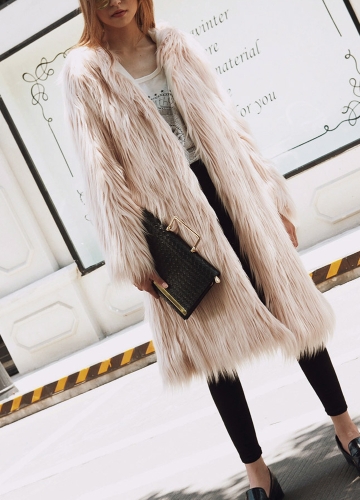 

Women Faux Fur Jacket Hooded Fluffy Hairy Warm Winter Slim Long Outerwear