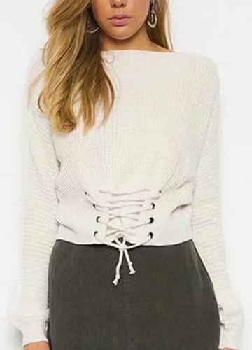 

Sexy Off Shoulder Sweater Slash Neck Lace-Up Bandage Women's Pullover