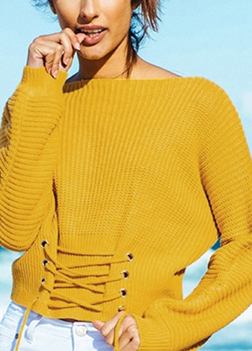 

Sexy Off Shoulder Sweater Slash Neck Lace-Up Bandage Women's Pullover