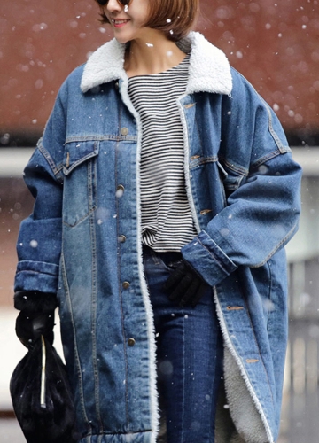 

Women Winter Loose Denim Coat Fleece Thicken Jacket Outerwear
