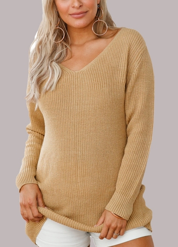 

Lace Up V Neck Ribbed Long Sleeve Sweater