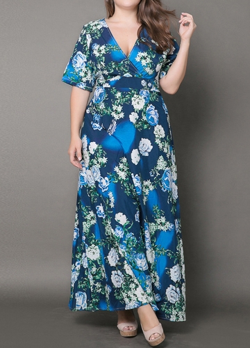 

Plus Size Women Maxi Long Dress Floral Print Elegant A-Line Long Dresses