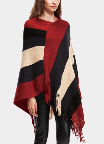 

Fashion Women Stripe Oversize Knitted Poncho