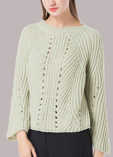 

Women Solid Color Hollow Out Side Splits Round Neck Loose Knitted Sweater