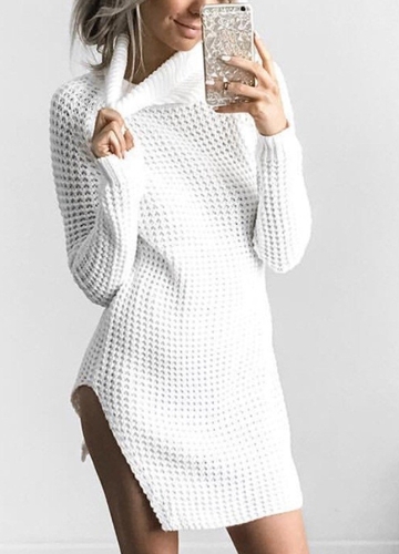 

Women Casual Winter Solid Knitted Sweater Dress