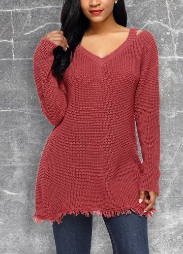 

Women Deep V Neck Hollow Out Dropped Shoulder Knitted Pullovers Sweater