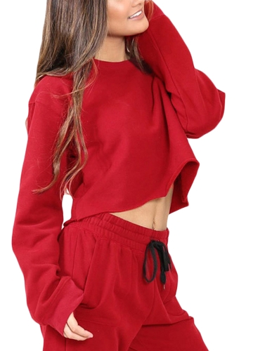 

Women Sport Yoga Crop Top Blouse O-Neck Long Sleeves Casual Sportswear