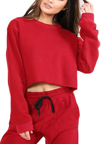 

Women Sport Yoga Crop Top Blouse O-Neck Long Sleeves Casual Sportswear