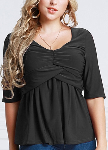 

Женская футболка Ruched Tunic Sexy Top V-образным вырезом Половинные рукава Твердые тонкие повседневные тройники
