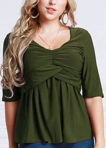 

Женская футболка Ruched Tunic Sexy Top V-образным вырезом Половинные рукава Твердые тонкие повседневные тройники