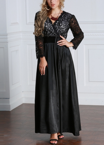 

Women Plus Size Lace Long Sleeve Maxi Party Evening Prom Dress