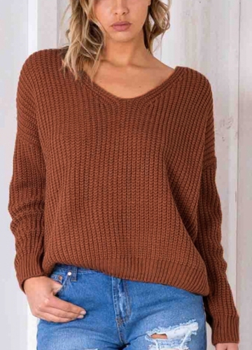 

Anself Backless Knitting Pullover Lace Up Loose Sweater