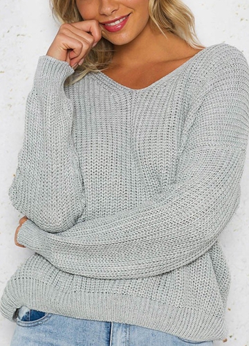 

Anself Backless Knitting Pullover Lace Up Loose Sweater