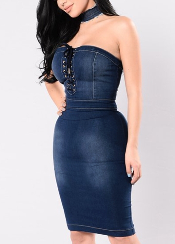 

Sexy Women Denim от платья на плече Bodycon Mini
